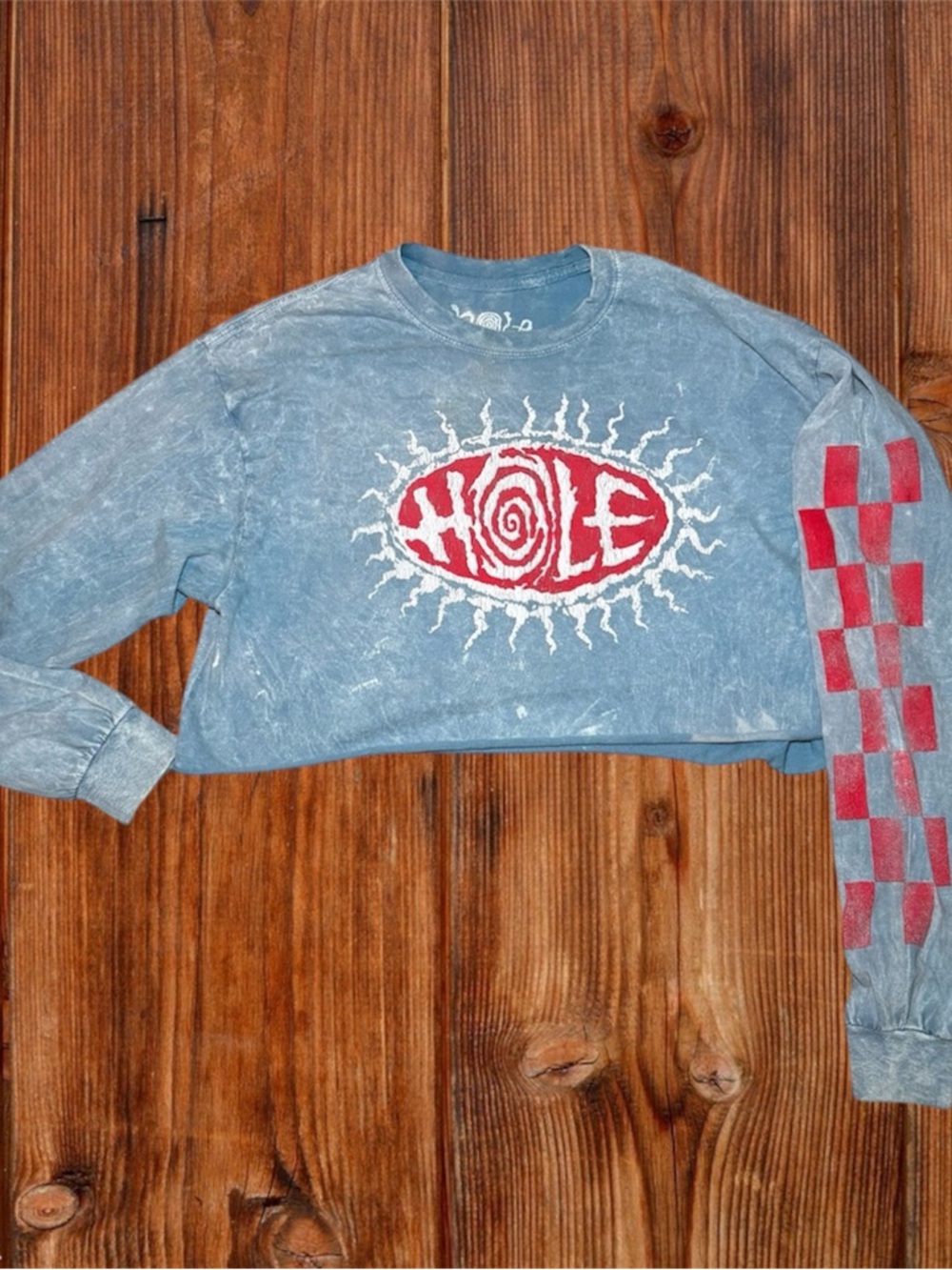 Vintage HOLE Band Crop Long Sleeve Tee Blue Acid Wash Grunge Y2K Rare